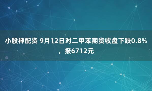 小股神配资 9月12日对二甲苯期货收盘下跌0.8%，报6712元